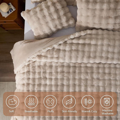 Faux Fur Comforter Set – Luxury Bubble Plush with 450GSM Down Alternative, Thick Winter Bedding