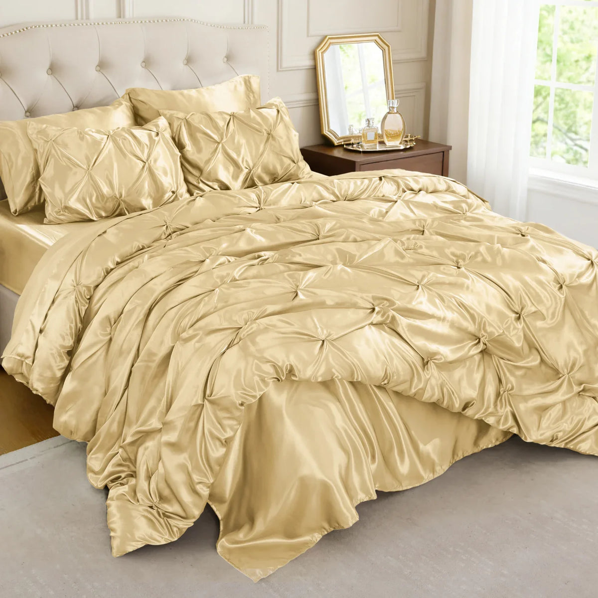 Luxe Sateen Pintuck Comforter Set – 7-Piece All-Season Bedding