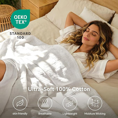 Crisp Percale Cotton Muslin Throw Blanket – 4-Layer Breathable Gauze