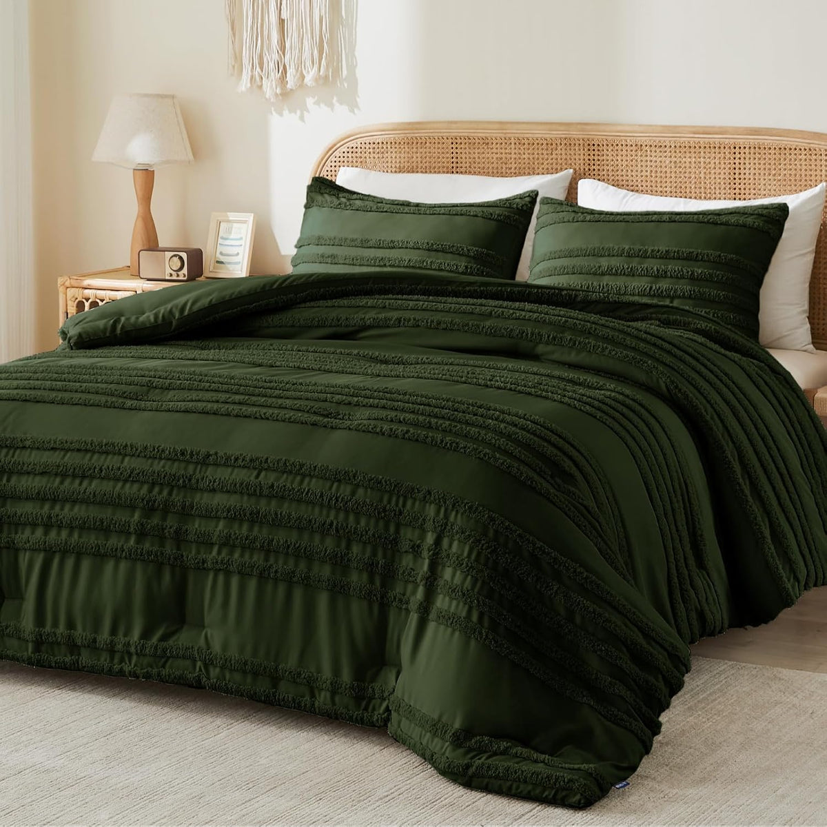 Boho Tufted Jacquard Comforter Set – 3-Piece Farmhouse Style