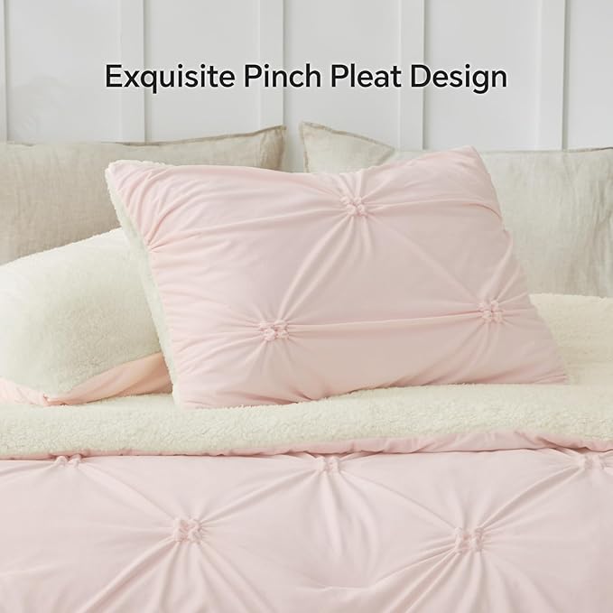 Luxe Flannel Pintuck Sherpa Comforter Set – 3-Piece Winter Warmth