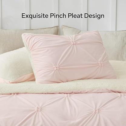 Luxe Flannel Pintuck Sherpa Comforter Set – 3-Piece Winter Warmth