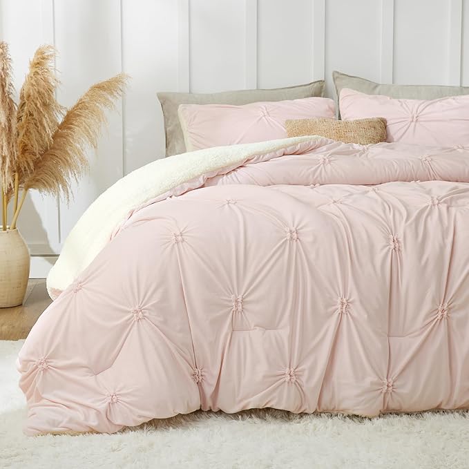 Luxe Flannel Pintuck Sherpa Comforter Set – 3-Piece Winter Warmth