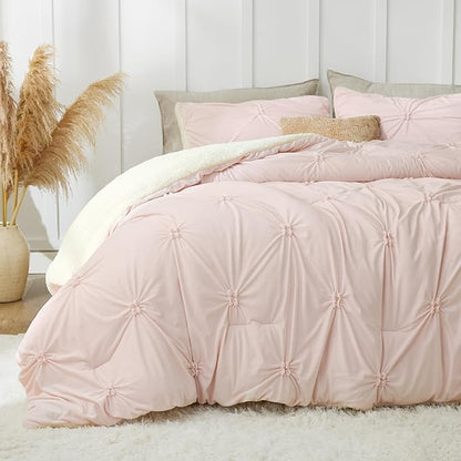 Luxe Flannel Pintuck Sherpa Comforter Set – 3-Piece Winter Warmth