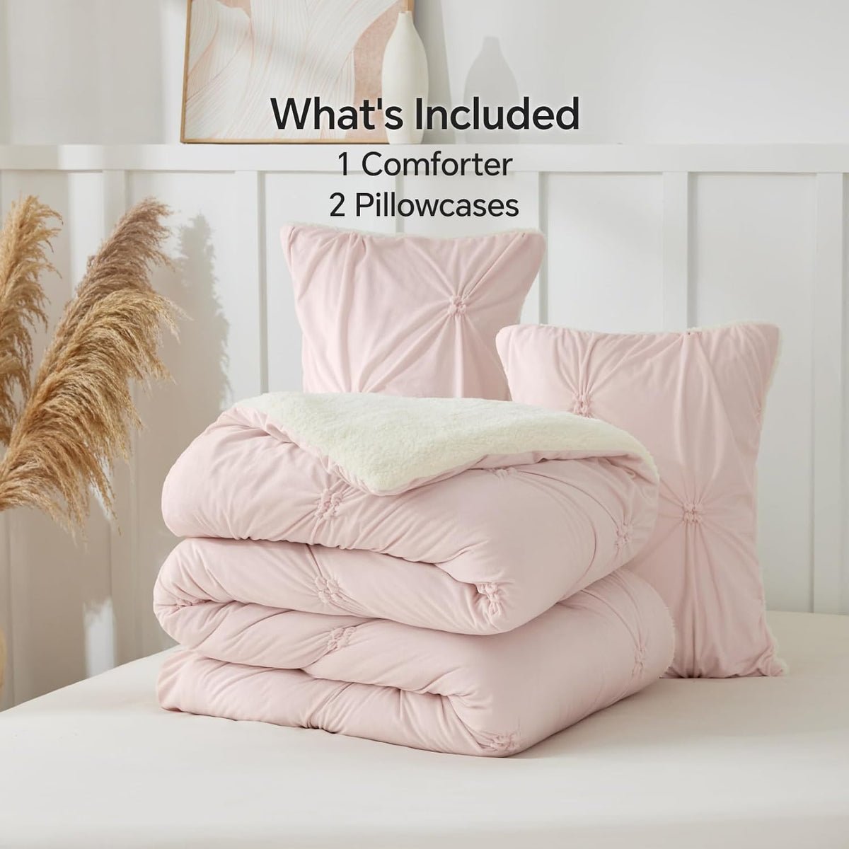 Luxe Flannel Pintuck Sherpa Comforter Set – 3-Piece Winter Warmth