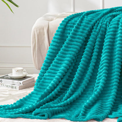 Textured Ribbed Jacquard Fleece Throw Blanket – 3D Plush