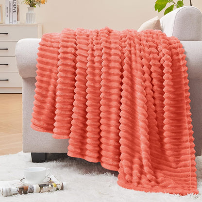 Textured Ribbed Jacquard Fleece Throw Blanket – 3D Plush