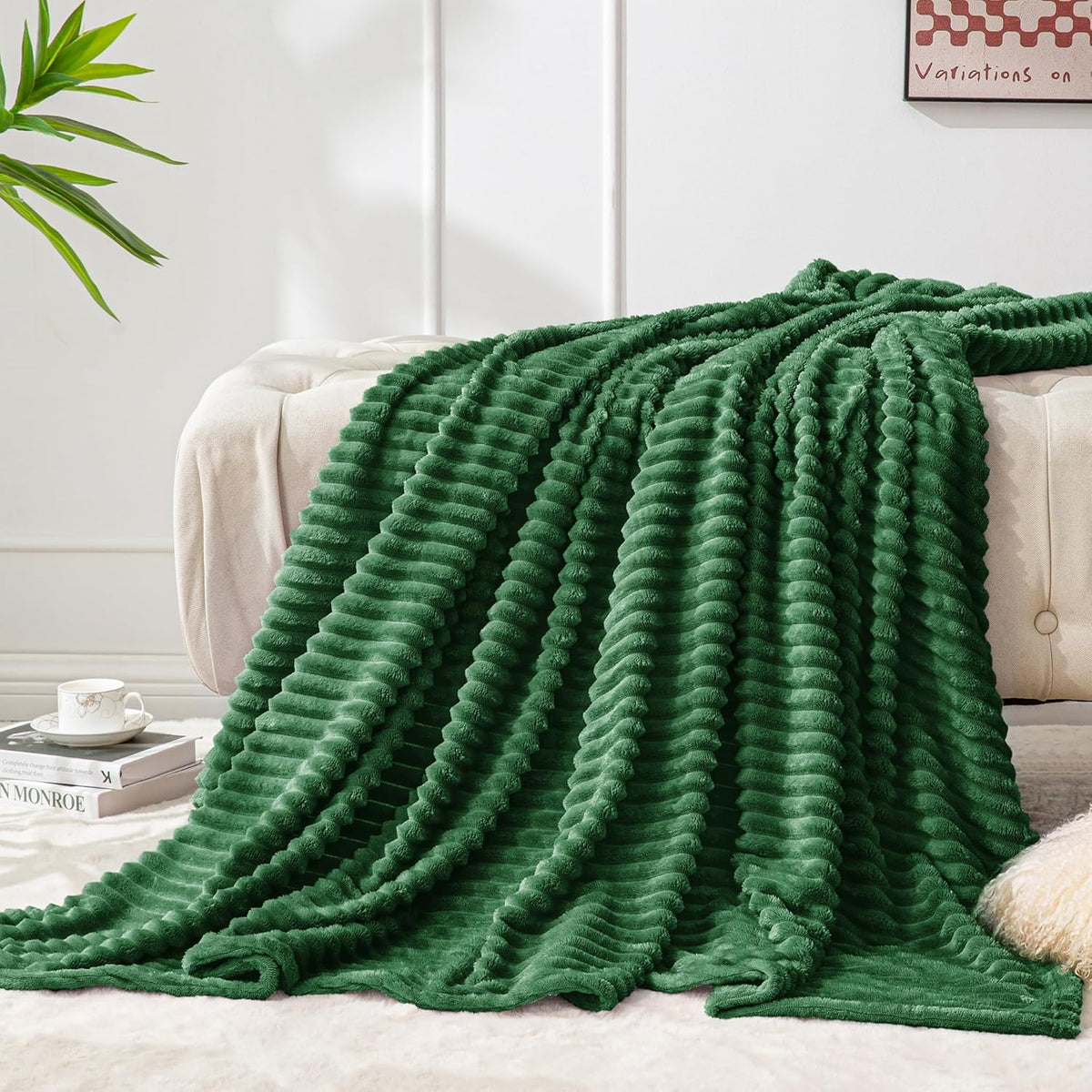 Textured Ribbed Jacquard Fleece Throw Blanket – 3D Plush