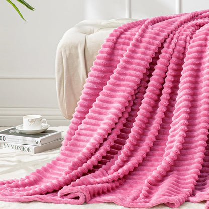 Textured Ribbed Jacquard Fleece Throw Blanket – 3D Plush