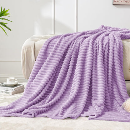Textured Ribbed Jacquard Fleece Throw Blanket – 3D Plush