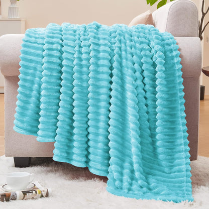Textured Ribbed Jacquard Fleece Throw Blanket – 3D Plush