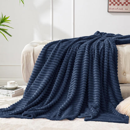 Textured Ribbed Jacquard Fleece Throw Blanket – 3D Plush