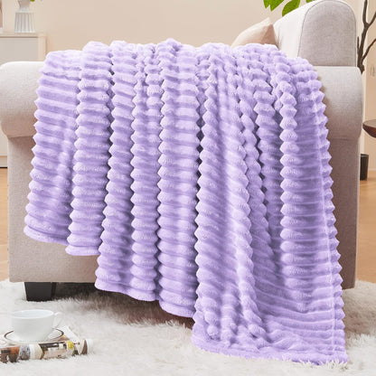 Textured Ribbed Jacquard Fleece Throw Blanket – 3D Plush