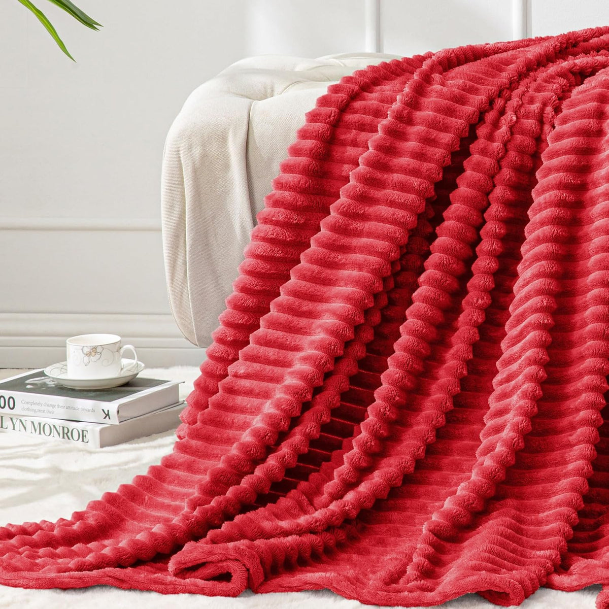 Textured Ribbed Jacquard Fleece Throw Blanket – 3D Plush
