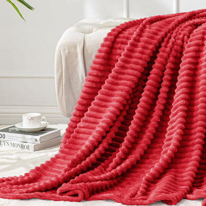 Textured Ribbed Jacquard Fleece Throw Blanket – 3D Plush