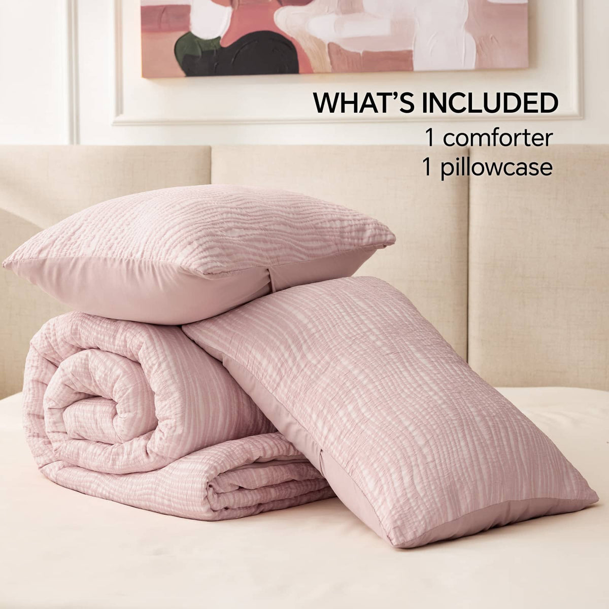 Boho Tufted Jacquard Comforter Set – Blush, Lightweight All-Season