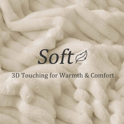 Textured Ribbed Fleece Throw Blanket – 300GSM Striped Plush