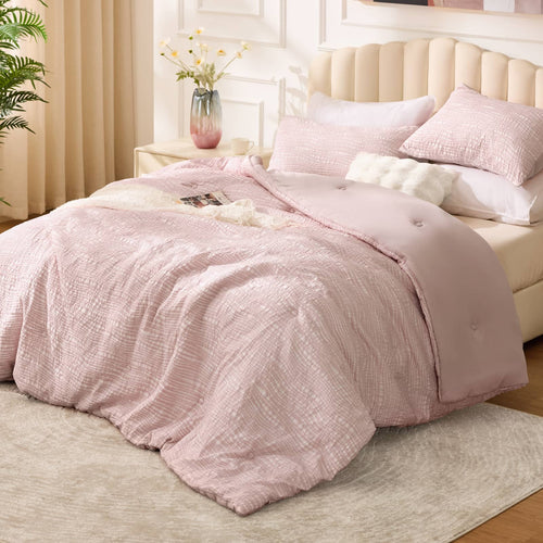 Boho Tufted Jacquard Comforter Set – Blush, Lightweight All-Season