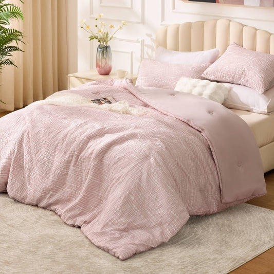 Boho Tufted Jacquard Comforter Set – Blush, Lightweight All-Season