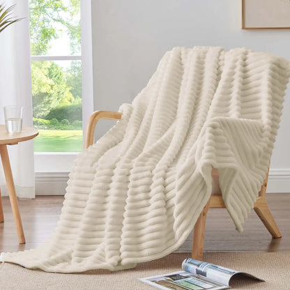 Textured Ribbed Fleece Throw Blanket – 300GSM Striped Plush