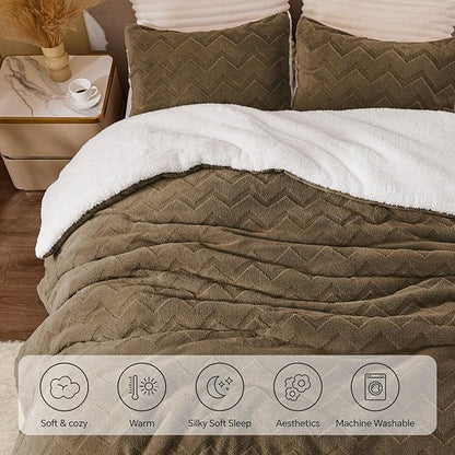 Luxe Flannel Sherpa Comforter Set – 3-Piece Winter Warmth