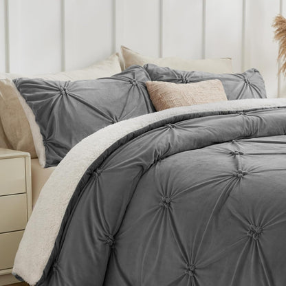 Luxe Flannel Pintuck Sherpa Comforter Set – 3-Piece Winter Warmth