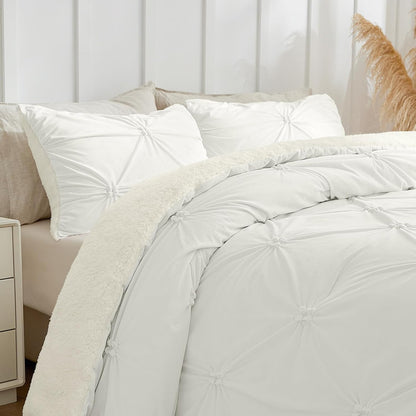 Luxe Flannel Pintuck Sherpa Comforter Set – 3-Piece Winter Warmth