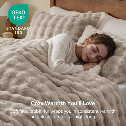 Faux Fur Comforter Set – Luxury Bubble Plush with 450GSM Down Alternative, Thick Winter Bedding