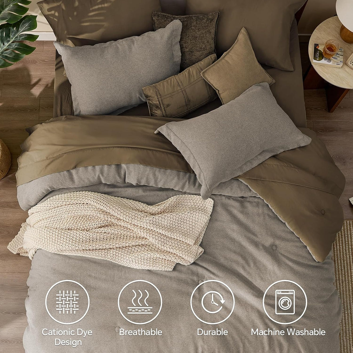 Boho Linen-Texture Comforter Set – 7-Piece All-Season Bedding