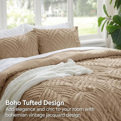 Boho Tufted Jacquard Comforter Set – 3-Piece Lightweight