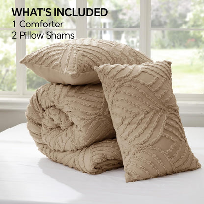 Boho Tufted Jacquard Comforter Set – 3-Piece Lightweight