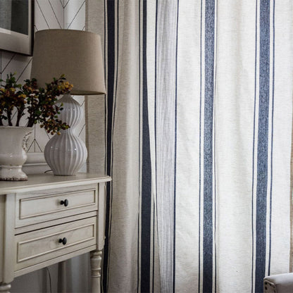 Navy & Beige Striped Semi-Blackout Curtains