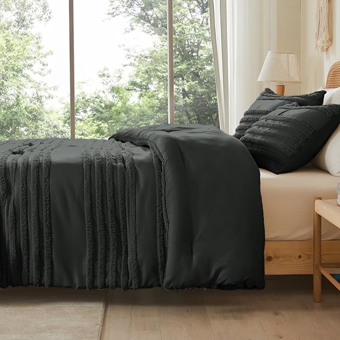 Boho Tufted Jacquard Comforter Set – 3-Piece Farmhouse Style