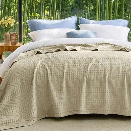Luxe Bamboo Viscose Waffle Blanket – Lightweight Cooling Throw
