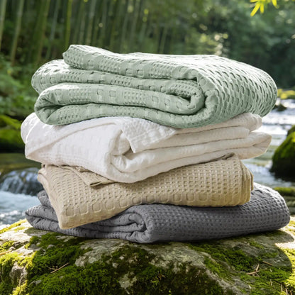 Luxe Bamboo Viscose Waffle Blanket – Lightweight Cooling Throw
