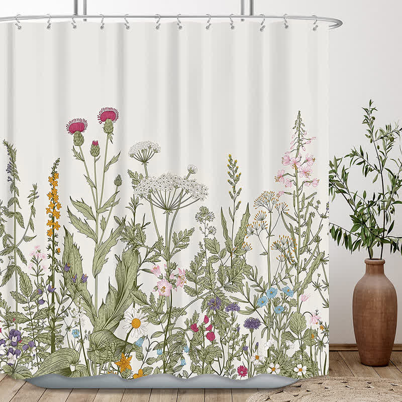 Pastoral Style Plants Waterproof Shower Curtain