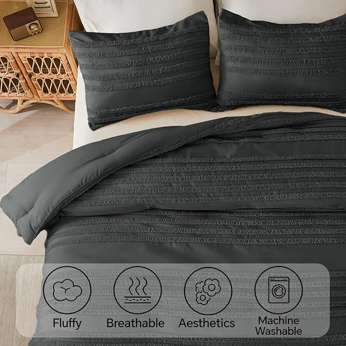 Boho Tufted Jacquard Comforter Set – 3-Piece Farmhouse Style