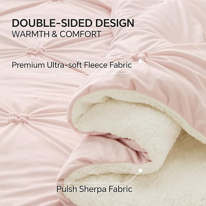 Luxe Flannel Pintuck Sherpa Comforter Set – 3-Piece Winter Warmth