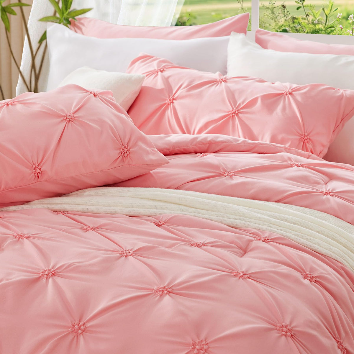 Boho Pintuck Comforter Set – 7-Piece Lightweight All-Season Bedding