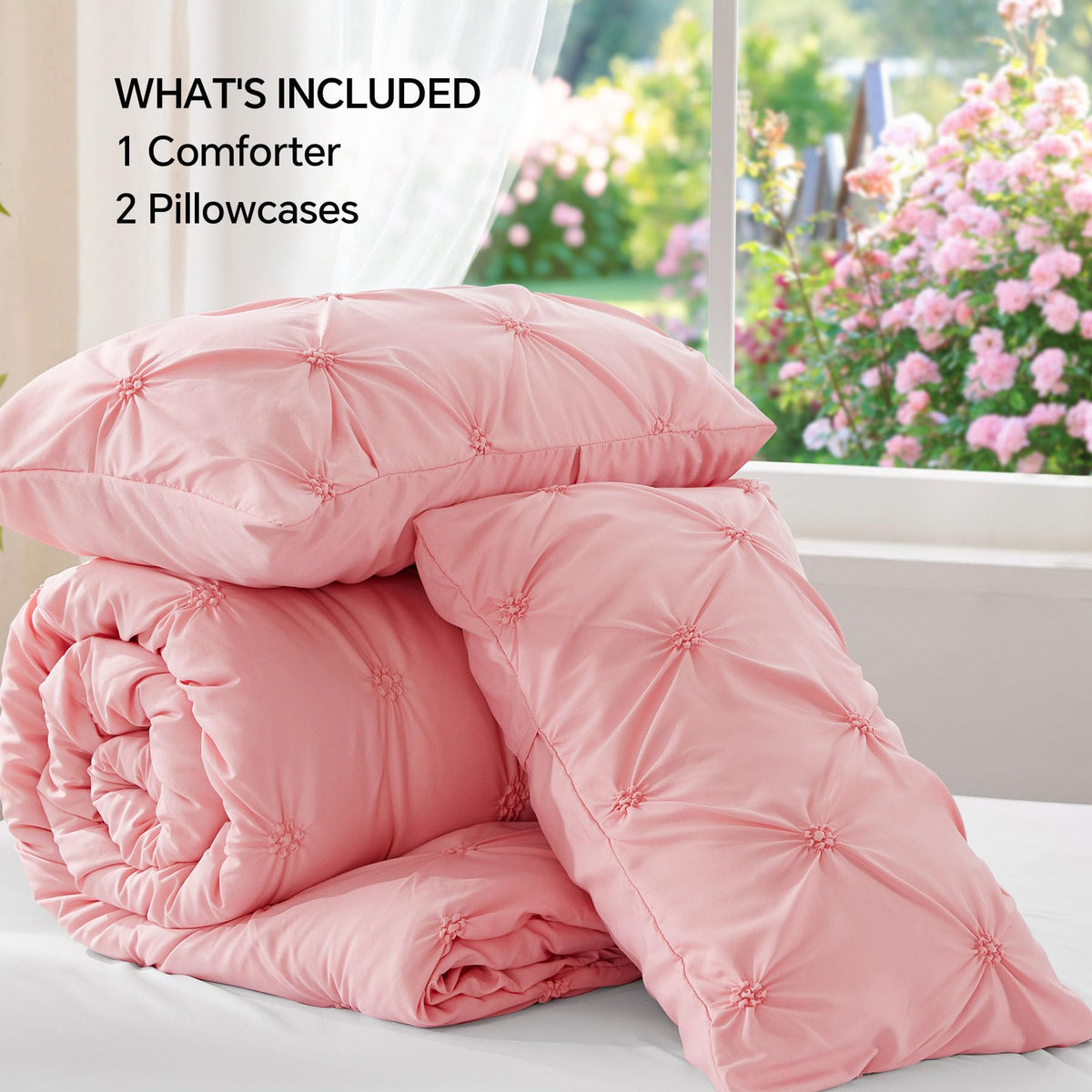 Boho Pintuck Comforter Set – 7-Piece Lightweight All-Season Bedding