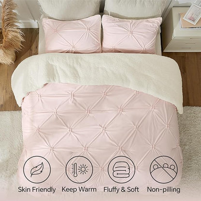 Luxe Flannel Pintuck Sherpa Comforter Set – 3-Piece Winter Warmth